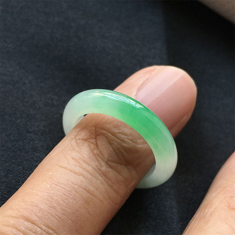 缅甸翡翠冰种飘阳绿玉指环戒圈细条女尾戒14号老种a货甜美戒17mm