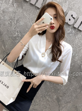 白色职业衬衫女夏款短袖2024新款面试套装白衬衣酒店前台工作服