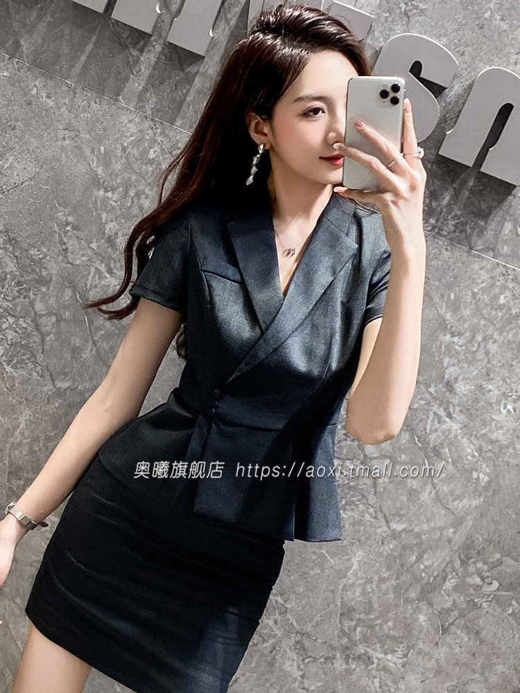 灰色西装套装女高级感夏季气质职业装短袖酒店经理工作服西服外套