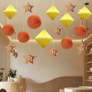 圣诞节日装饰场景氛围蜂窝挂件商场店铺活动珠宝店橱窗布置吊饰