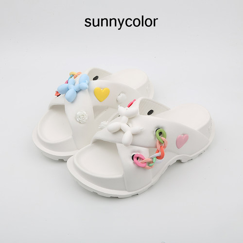 SUNNYCOLOR厚底彩虹气球狗凉拖鞋