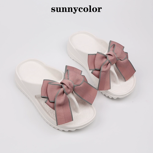 Летние сланцы на платформе, слайдеры с бантиком, нескользящие тапочки, пляжная пляжная обувь, мягкая подошва
