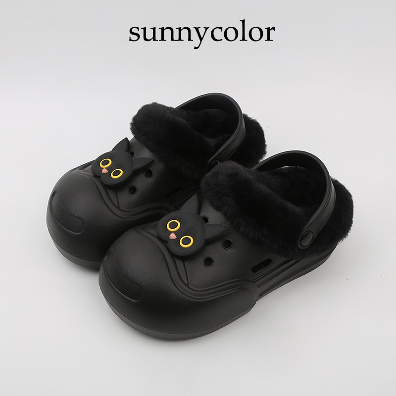 SUNNYCOLOR开口笑厚底加绒洞洞鞋