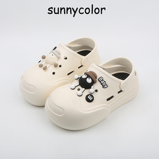 SUNNYCOLOR大头鞋 圆头开口笑洞洞鞋 女夏增高厚底外穿沙滩包头凉鞋