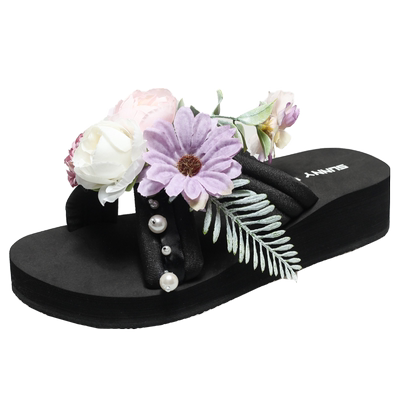 SUNNYCOLOR拖鞋度假仙女风花朵