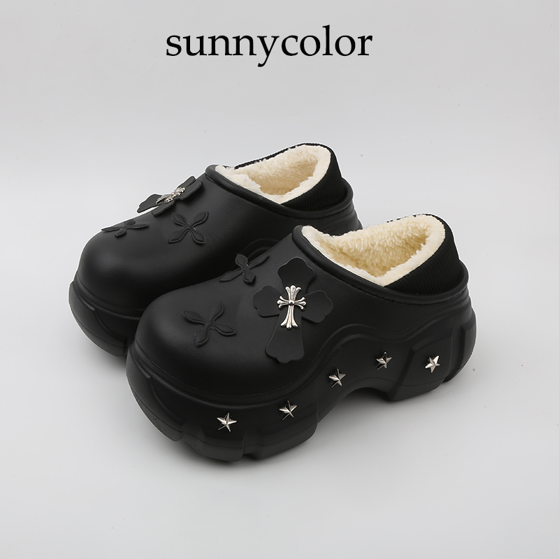 SUNNYCOLOR十字架厚底防水棉拖鞋