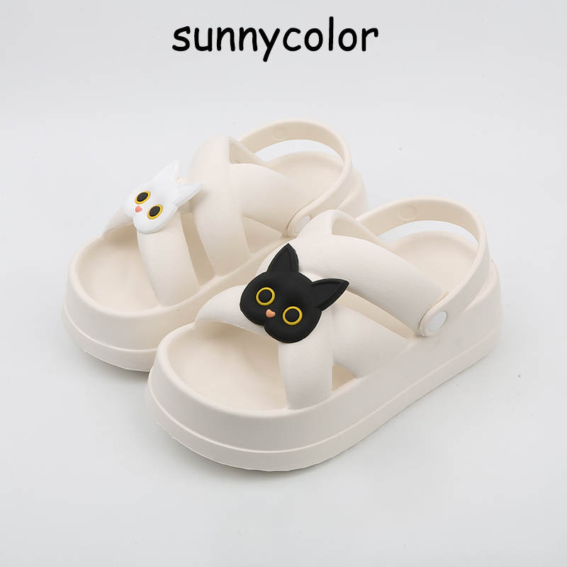 SUNNY COLOR可爱黑白猫凉鞋女2024夏季新款外穿增高厚底沙滩鞋