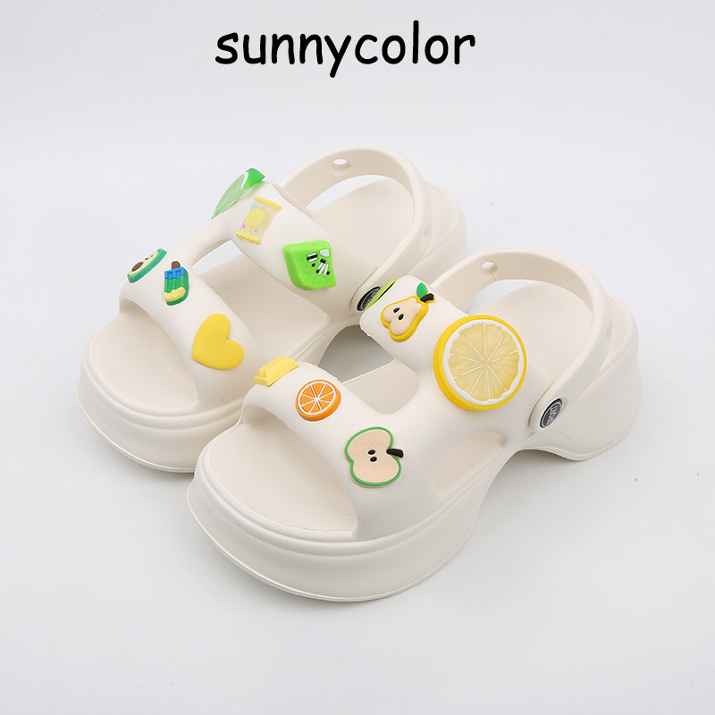 SUNNYCOLOR凉鞋女夏季外穿增高厚底防滑两穿洞洞凉拖鞋水果沙滩鞋