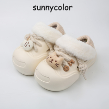 SUNNY COLOR棉拖鞋女厚底包跟外穿可拆卸毛毛拖鞋冬季加绒洞洞鞋