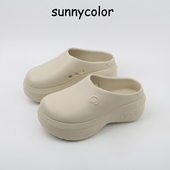 COLOR厚底包头拖鞋 女外穿凉鞋 轻便防滑增高厨师鞋 SUNNY ins洞洞鞋