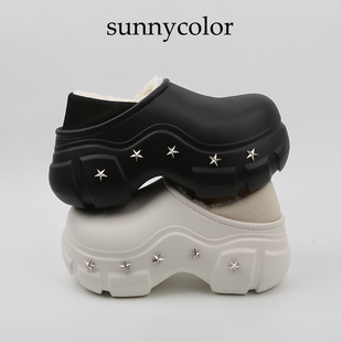 外穿厚底大头棉鞋 SUNNY 女冬季 潮酷超高跟五角星棉拖鞋 COLOR个性