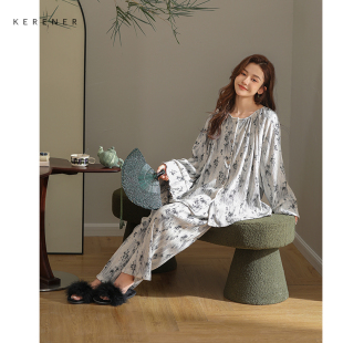 金丝绒睡衣女秋款 少女家居服套装 民族风长袖 薄款 开衫 可人儿秋冬季