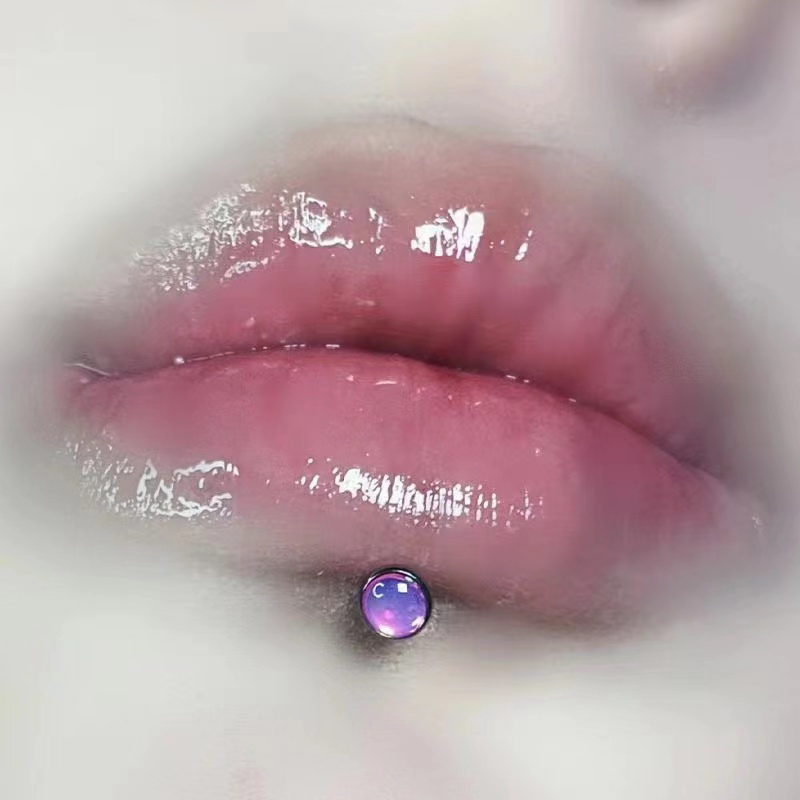 钛钢内牙唇钉幻彩闪光渐变耳钉