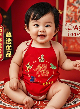 五毒婴儿护肚宝宝肚兜a类纯棉秋天1周岁红色防着凉新生刺绣男宝幼