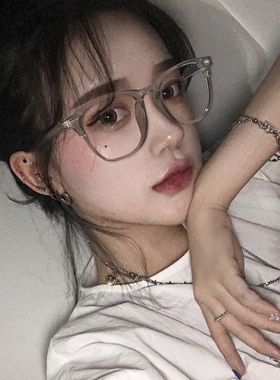 韩版tr90透明灰色防蓝光近视眼镜框学生圆脸超轻小红书眼睛架女