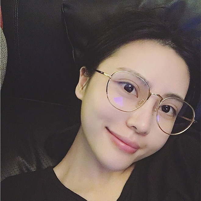 明星金边圆框大框眼镜架素颜平光镜可配近视显瘦文艺复古眼镜框
