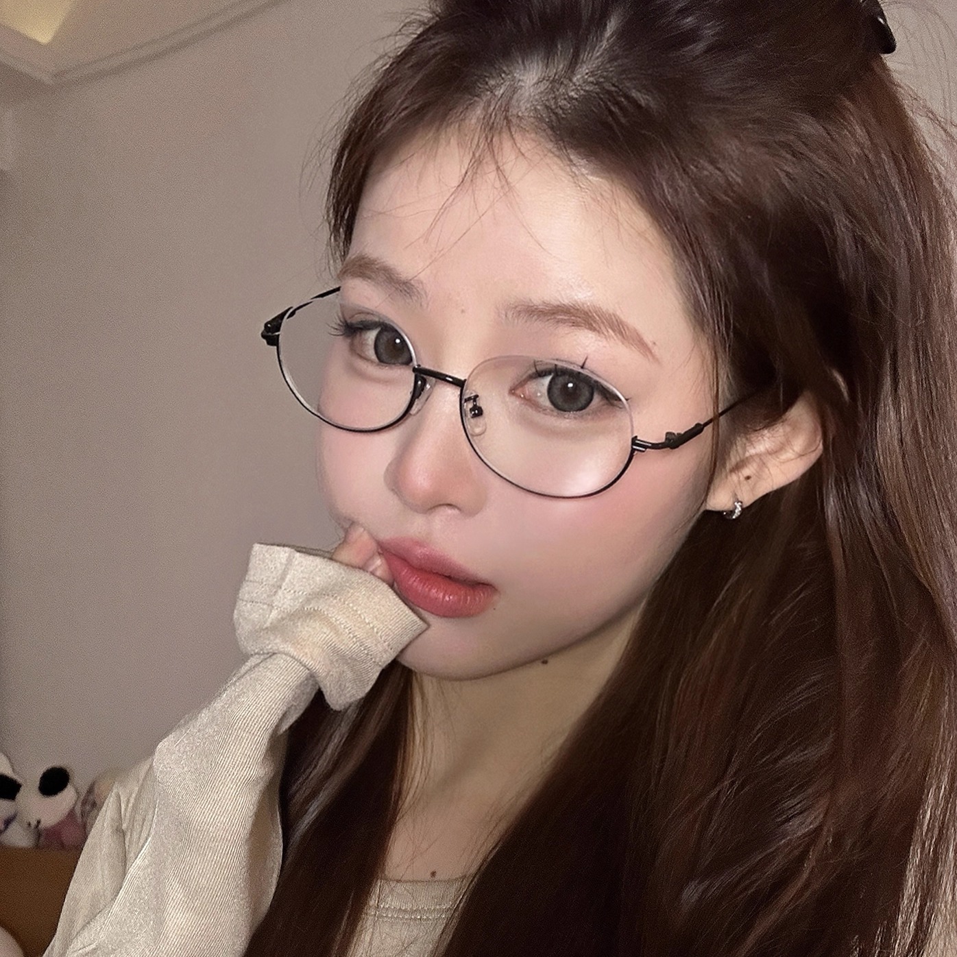 氛围感半框眼镜女高级感纯欲御姐复古小框椭圆框金丝框可配近视