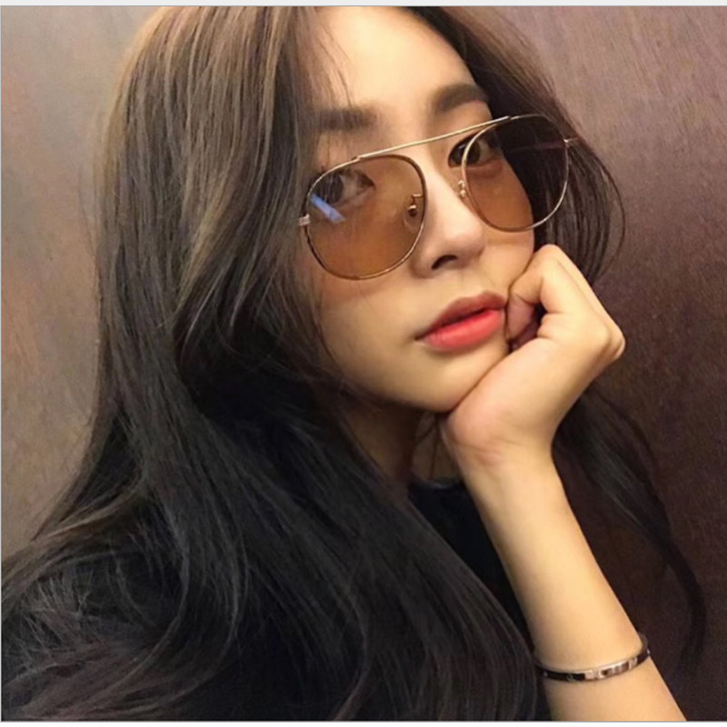 复古韩国潮牌质感网红款椭圆形浅色个性金属墨镜女潮原宿风太阳镜