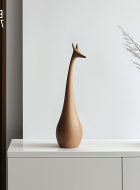 设计师抽象鹿实木雕塑摆件高级感