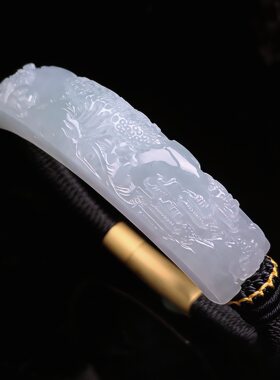 缅甸天然翡翠A货冰种起胶山水手牌