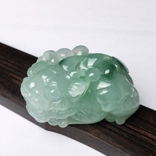 缅甸天然翡翠A货 冰种飘绿花霸气口含珠招财貔貅吊坠