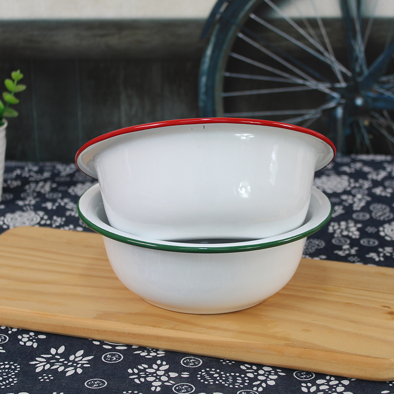 饭盆友春花特厚珐琅白色老式怀旧