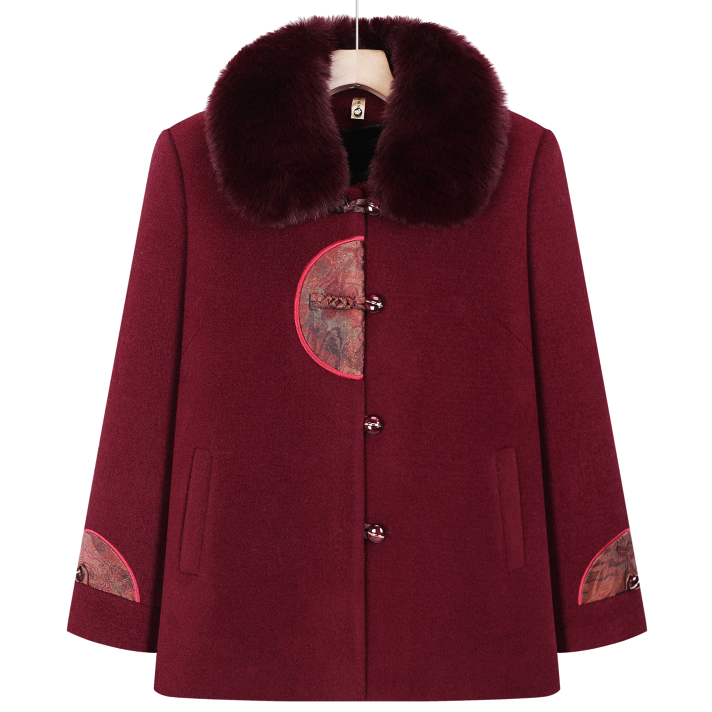 中老年人女装加绒加厚毛呢大衣老太太衣服带毛领呢子外套妈妈装