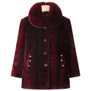 中老年人奶奶装加厚加绒保暖毛领外套老太太仿貂绒大衣过年妈妈装