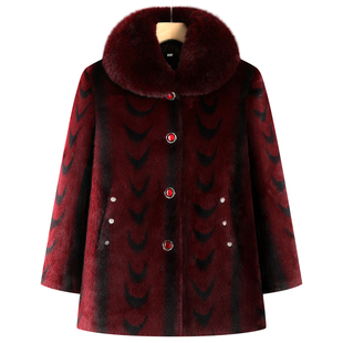 中老年人奶奶装加厚加绒保暖毛领外套老太太仿貂绒大衣过年妈妈装