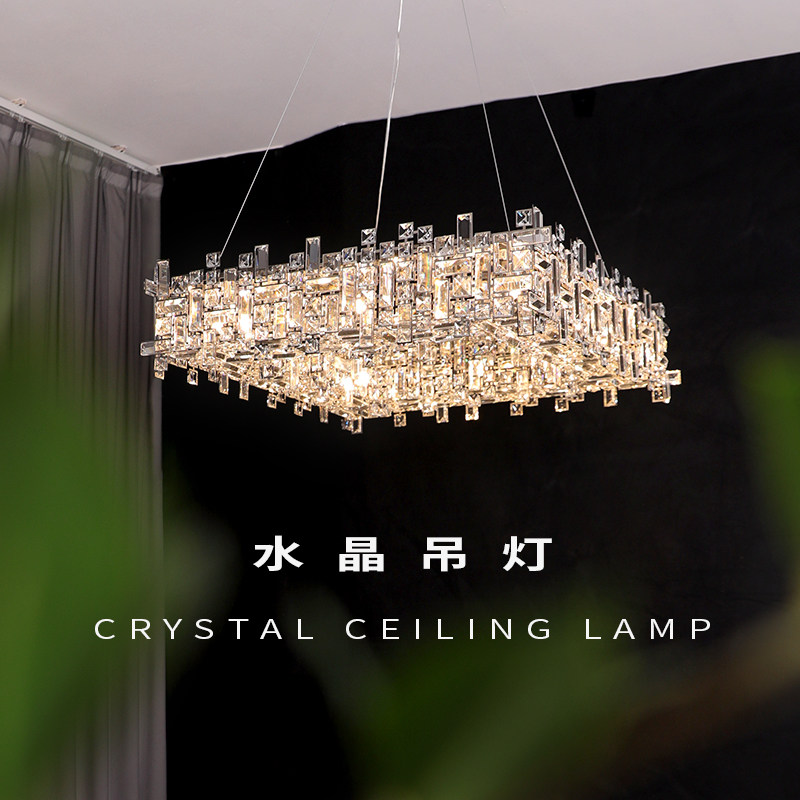 客厅吊灯k9水晶不锈钢意式轻奢方形吊灯简约现代欧式水晶灯北欧