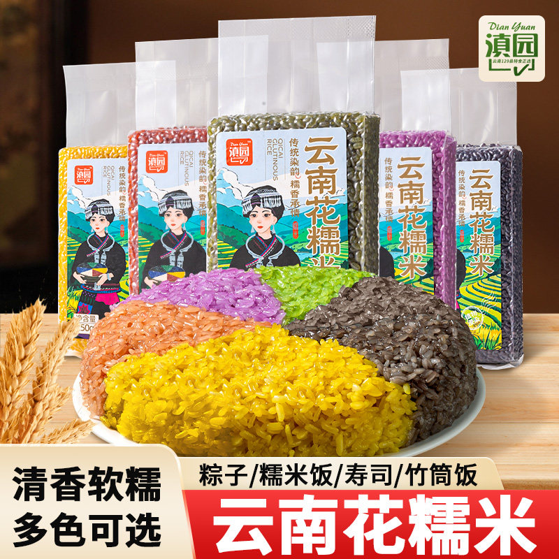 滇园云南五彩花米饭特产七彩糯米好看饭团寿司粽子食材批发