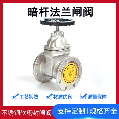 304不锈钢软密封暗杆法兰式闸阀Z45X-16P自来水阀门DN100DN80DN65