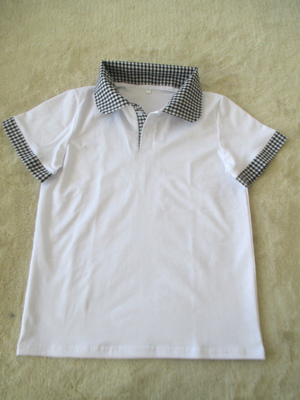 中小学生白色校服男童女童短袖T恤儿童POLO衫男孩中大童纯棉班服 - 实物图
