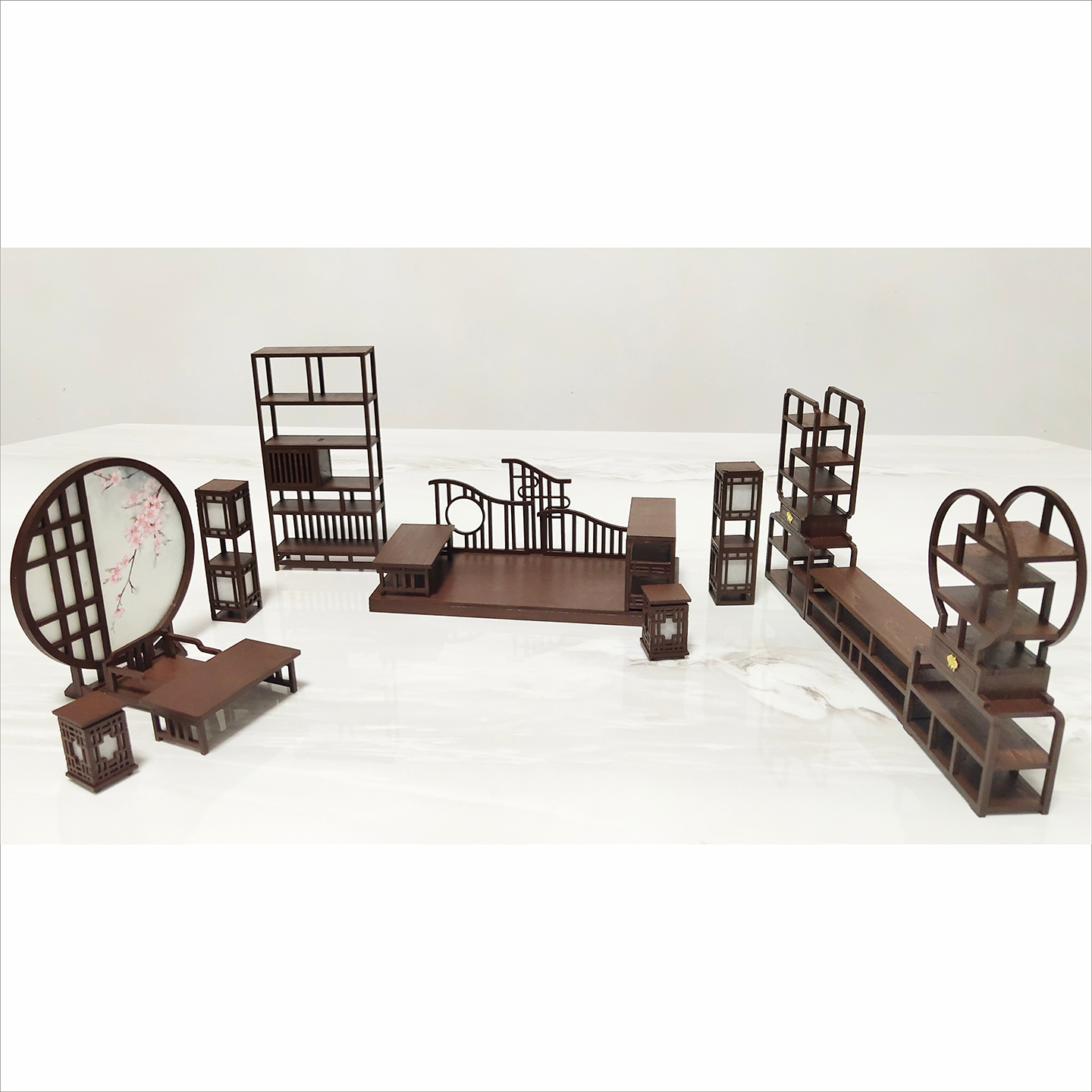 6分BJD古风微缩家具 矮屏风组合 博古架组合DIY材料包