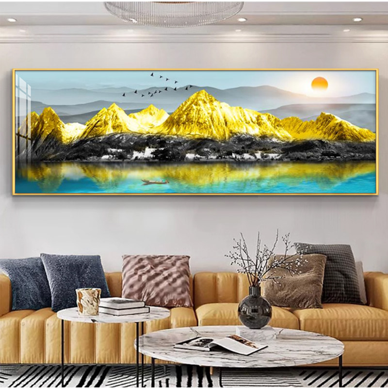 新款日照金山客厅装饰画寓意好现代轻奢横幅版沙发背景墙挂画壁画,家居饰品,现代装饰画,淘宝优惠券,粉丝福利购,淘宝优惠卷