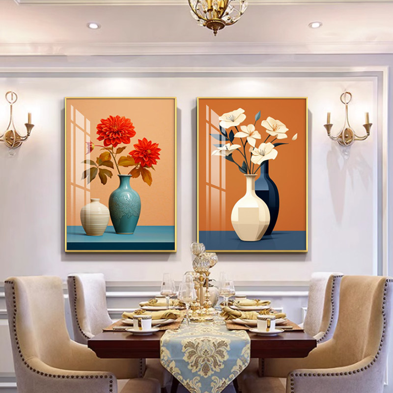 新中式餐厅装饰画卧室床头画高档花卉茶室壁画沙发背景墙两联画,家居饰品,现代装饰画,淘宝优惠券,粉丝福利购,淘宝优惠卷