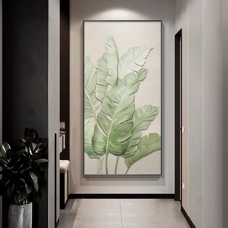 绿植花卉入户玄关装饰画肌理感走廊过道挂画北欧风进门正对墙壁画