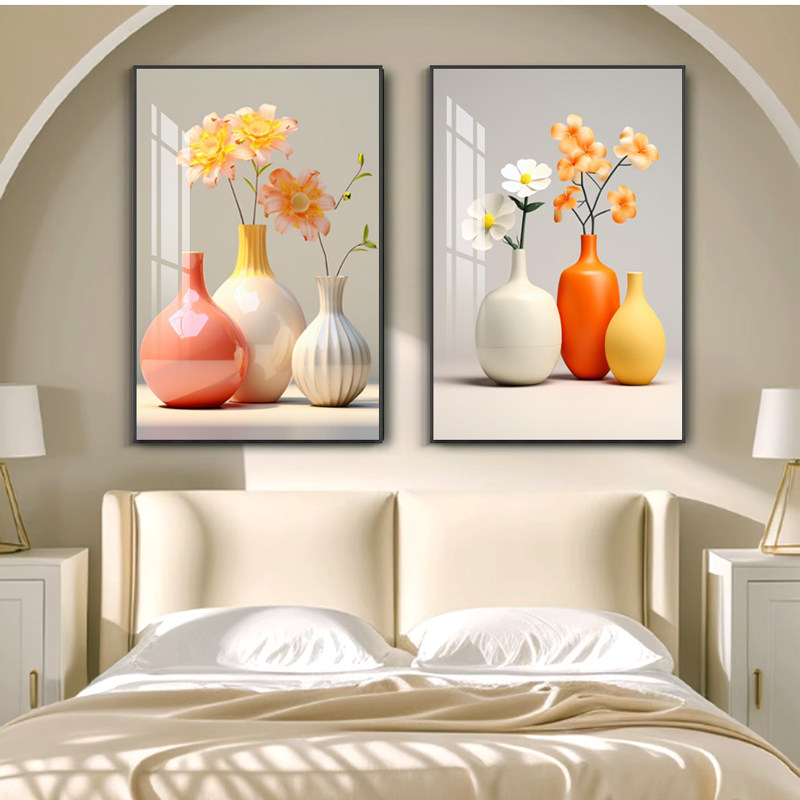 现代卧室床头装饰画餐厅书房挂画轻奢花瓶壁画沙发背景墙两联画,家居饰品,现代装饰画,淘宝优惠券,粉丝福利购,淘宝优惠卷
