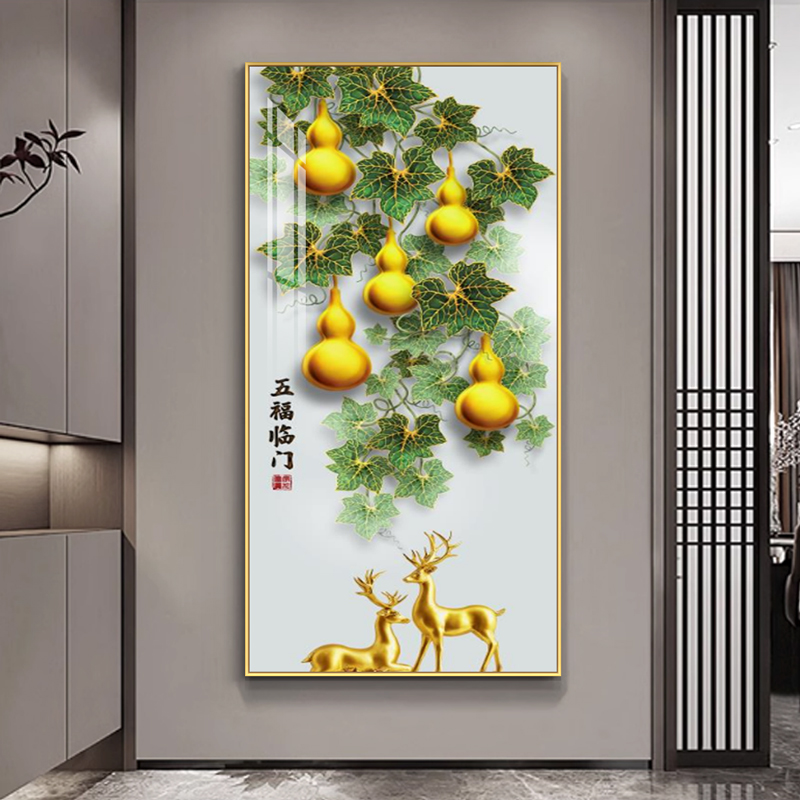 招财玄关客厅过道装饰画五福临门
