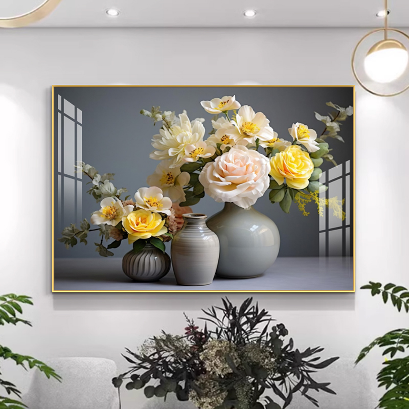 轻奢餐厅装饰画现代花卉客厅餐桌背景墙挂画高档卧室饭厅进门墙画图片