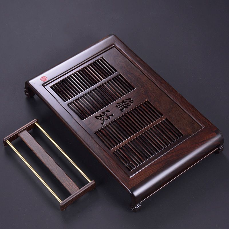 世壶黑檀木茶盘抽屉式大号蓄水