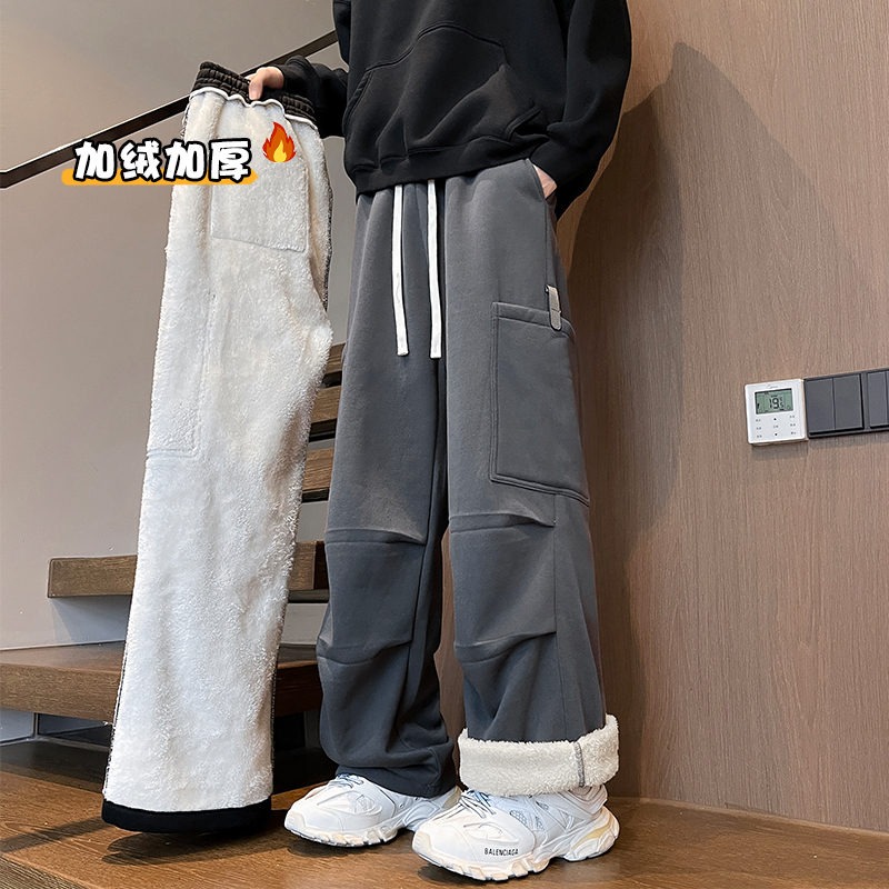加绒裤子男冬季加厚羊羔绒直筒宽松休闲裤2025新款潮流保暖工装裤