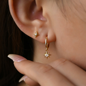 KNA珂娜「闪耀恒星」简约小钻星芒耳圈S925纯银耳钉女职场气质ins