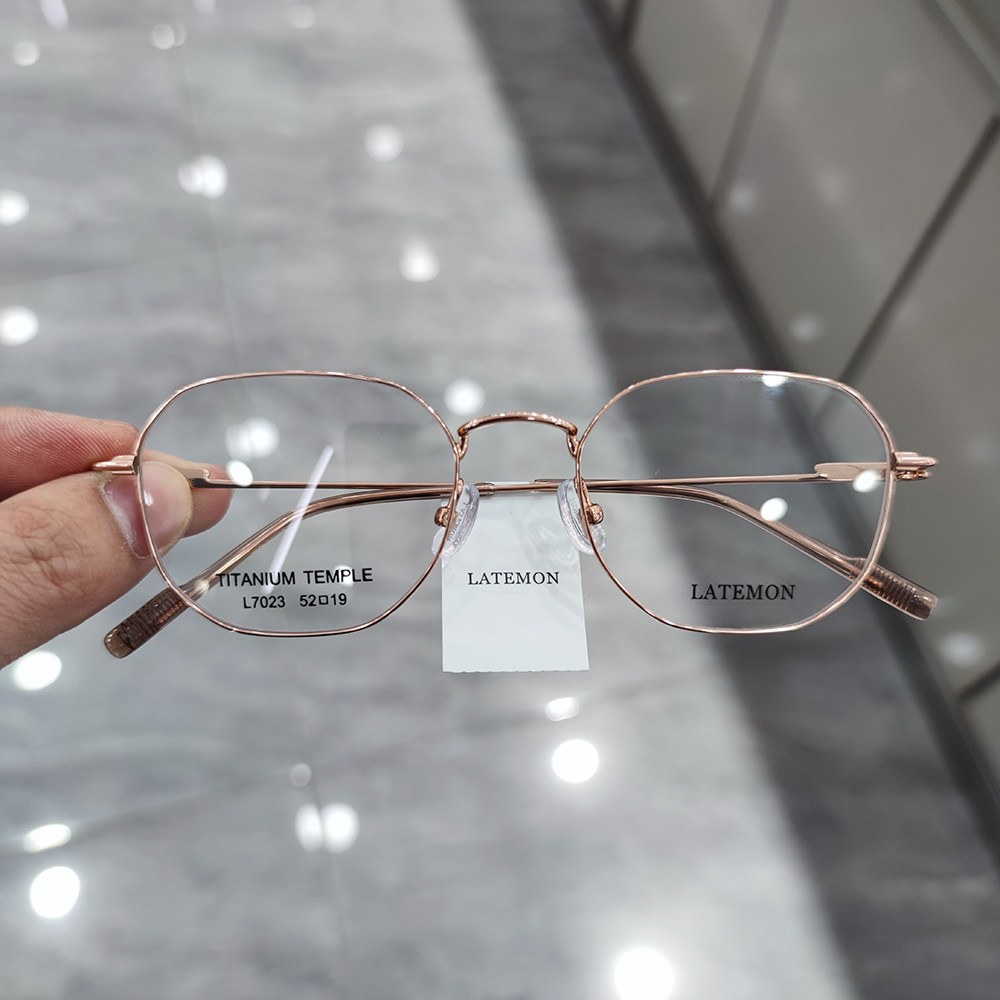 latemon浪特梦超轻简约钛合金眼镜框女近视配度数金丝镜架男7023