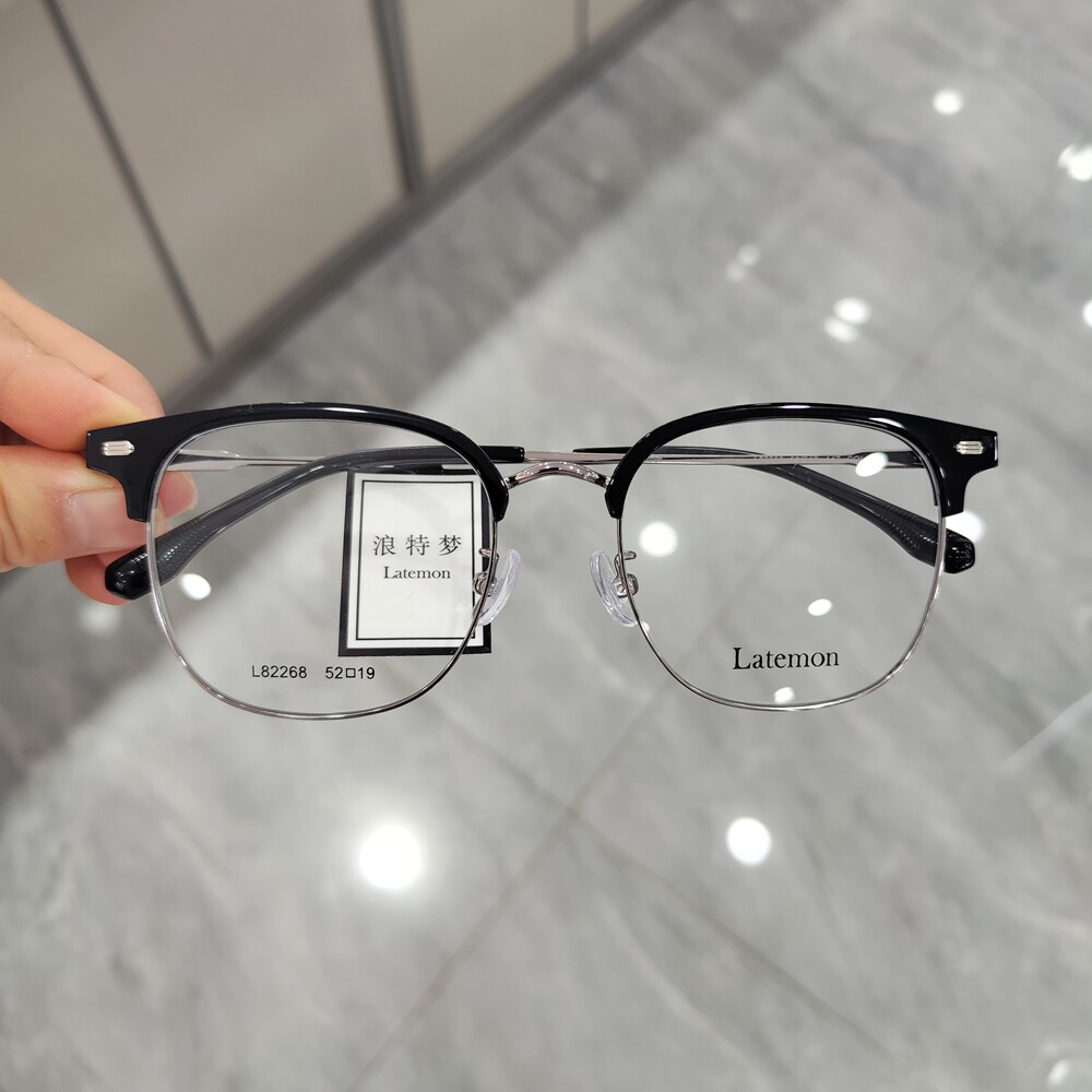 Latemon浪特梦复古简约眼镜框男大脸近视镜架半眉光学镜架L82268
