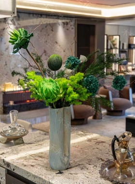 【翠烟松梢】青雾花球松枝花束冷系青调装饰花艺松枝青球家居摆件