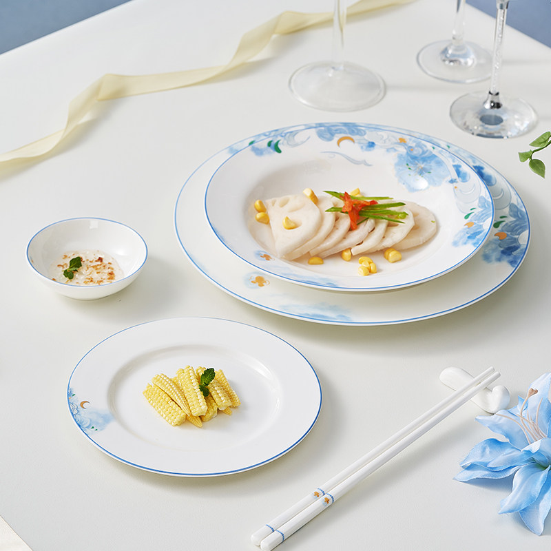 华光国瓷高档骨瓷餐具碗碟套装中式轻奢送礼釉中彩餐具礼盒云梨赋