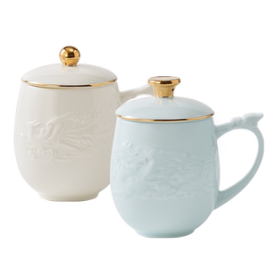 华光国瓷 茶杯盖杯泡茶杯新中式会客茶杯碟陶瓷杯喝水杯子 龙凤杯