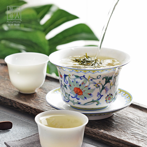 华光国瓷骨瓷三才茶盖碗轻奢送礼