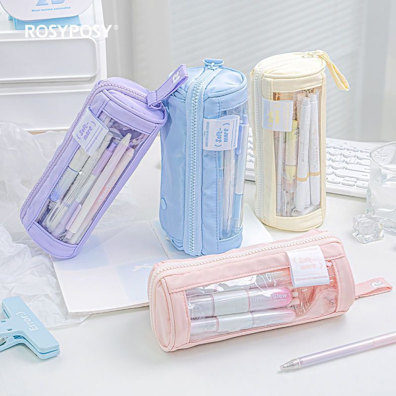 RosyPosy柔设圆筒笔袋新款棱镜透明高颜值铅笔盒大容量文具收纳袋